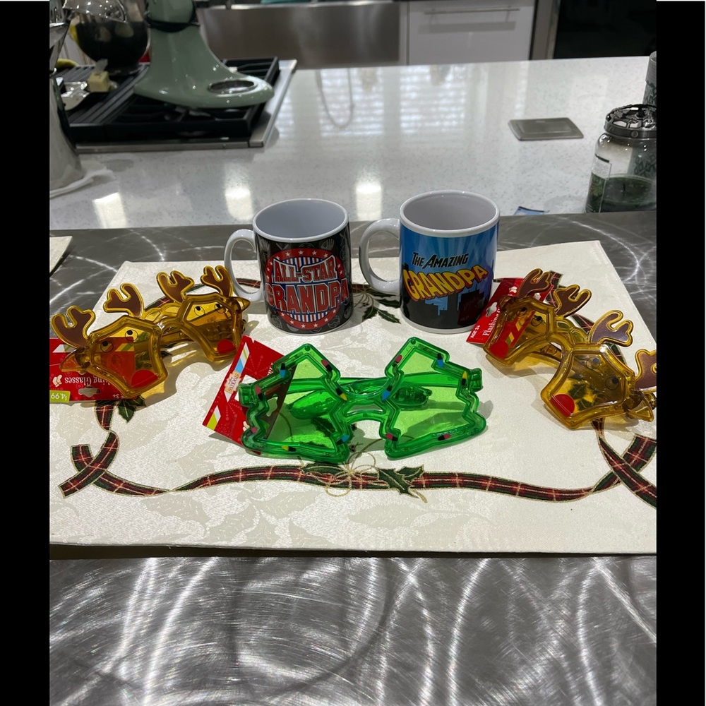 Mixed Christmas lighted glasses and Garndpop  cups